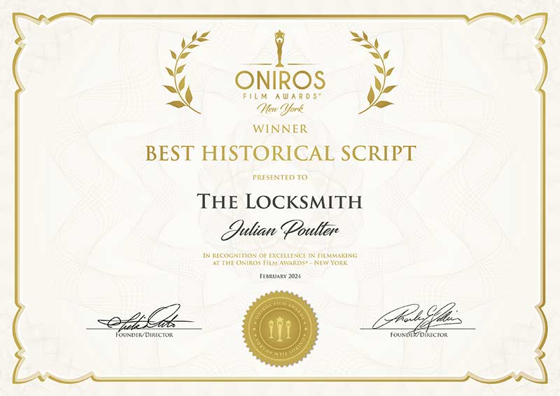 The Locksmith winner Oniros New York Best Historical script Award