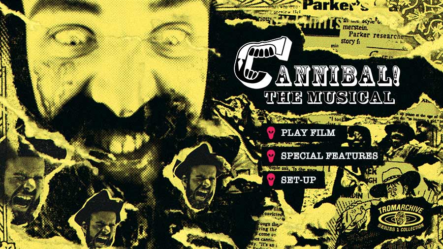 Cannibal! The Musical main menu from the Blu-ray release for Liam Regan and Refuse Films